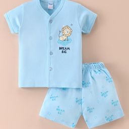 Tango Interlock Knit Half Sleeves Shorts Set with Lion & Text Print - Blue-image-49
