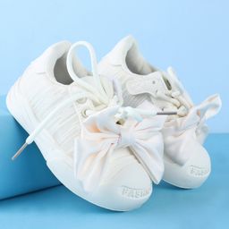 Babyoye Casual Shoes with Lace Up Closure Bow Applique - White-image-64