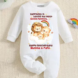 KNITROOT Cotton Full Sleeves Animals & Text Printed Romper - White-picture-15