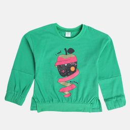 MINI KLUB Cotton Full Sleeves Apple & Space Theme Printed Top - Green-image-48