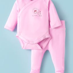 I Bears Interlock Knit Full Sleeves Onesie & Footed Leggings with Puppy Print - Pink-image-11