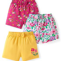 Babyhug Single Jersey Knit Mid Thigh Shorts Floral Print Pack of 3 - Dark Pink Yellow & White-image-75