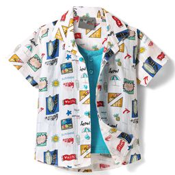 Dapper Dudes Half Sleeves Doodle Art Printed Shirt With Attached Tee - Blue-image-30