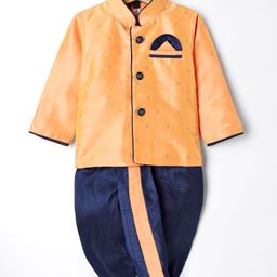Ridokidz Full Sleeves Dots Embroidered Coordinating Dhoti Kurta - Peach-image-82
