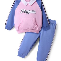 Babyhug Single Jersey Knit Raglan Sleeves Top & Lounge Pant Set With Text Print - Pink-image-71
