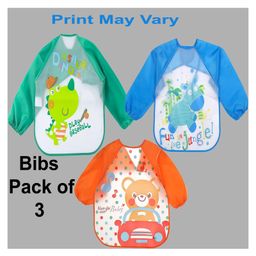 Sparkle Joy Full Sleeves Washable PVC Waterproof Printed Apron/Bibs Pack of 3-(Print May Vary)-28