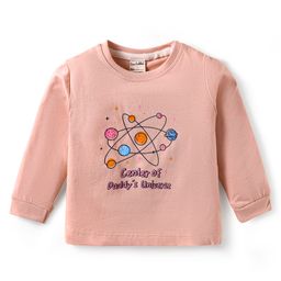 CUCUMBER Sinker Knit Full Sleeves T-Shirt with Center Of Daddy Universe Text Print - Pink-picture-20