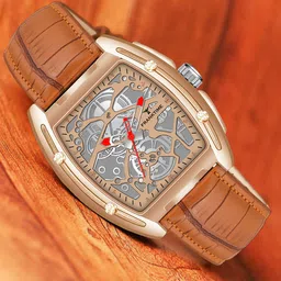 Franktime Men Brass Dial & Leather Straps Analogue and Digital Watch FT-0049 RR-32