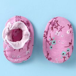 Ben Benny Interlock Knit Cap Mittens & Booties Set with Floral Print Pink - Diameter 8.5 cm image 3