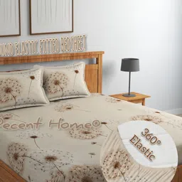 DECENT HOME Cream-Coloured & Brown Floral 220 TC Queen Bedsheet with 2 Pillow Covers-image-64