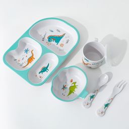 fab n funky Bamboo Fibre Sectioned Feeding Set With Dino Print - Aqua Blue image 4