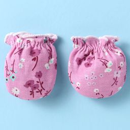 Ben Benny Interlock Knit Cap Mittens & Booties Set with Floral Print Pink - Diameter 8.5 cm image 4