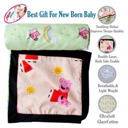 mom cares MOM CARE Cotton Baby Blanket For Summer New Born Baby Dohar Super Soft Double Layer Reversible Pink image 5