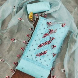 Ishin Floral Embroidered Sequinned Organza Unstitched Dress Material-image-70