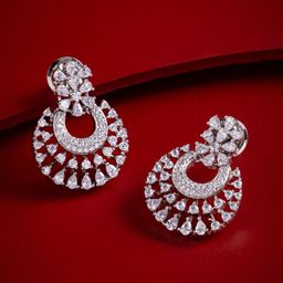 Kushal's Fashion Jewellery Rhodium-Plated Zircon Studded Spherical Hoop Earrings-58