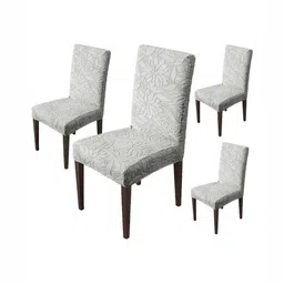 HOUSE OF QUIRK Grey 4 Pieces Floral Removable Chair Covers-image-70