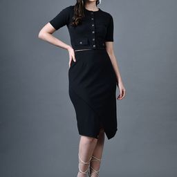 The Roadster Lifestyle Co Round Neck Top With Knee Length Skirt Co-Ords-image-93