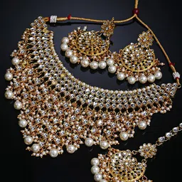 Shining Diva Gold-Plated Kundan Stone Studded & Beaded Jewellery Set-image-95