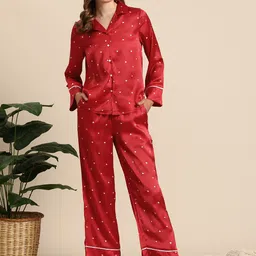 Mast & Harbour Women Conversational Printed Satin Night Suit-image-11