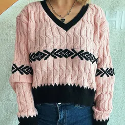 Mast & Harbour Geometric Printed V-Neck Pullover-picture-37