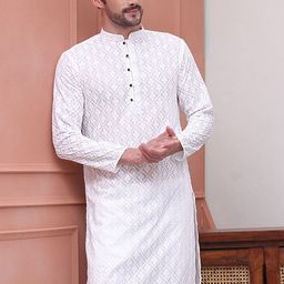 Jompers Mandarin Collar Floral Embroidered Chikankari Cotton Straight Kurta-picture-40