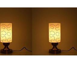 SOMIL Pack of 2 White Printed Glass Rectangle Table Lamp-image-40