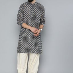 HERE&NOW Men Ethnic Motifs Printed Pure Cotton Kurta with Pyjamas-image-60