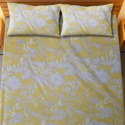 HARYANA HOOPS Yellow & White Floral Printed 220 TC Queen Bedsheet Set 2.50m x 2.25m-image-47