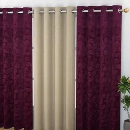 Banchmark Home Furnishings Haire Purple & Beige 3 Pcs Velvet Room Darkening Window Curtain-image-79