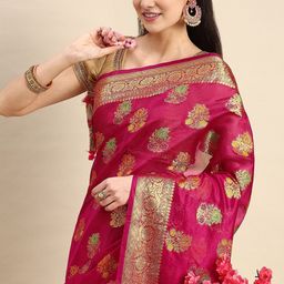 KALINI Ethnic Motifs Zari Organza Banarasi Saree-picture-37