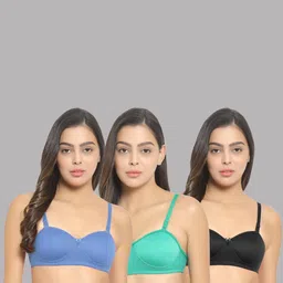 Women Cotton L-Blue,Green,Black Padded Non-Wired Lingerie Bra Sport wear Gym Crop Tank Top-57