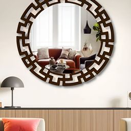 Homscape Brown Round Shaped Wood WallMirror-24