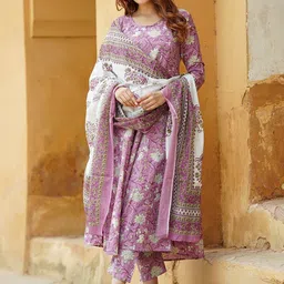 KALINI Women Floral Printed Regular Pure Cotton Kurta with Trousers & With Dupatta-45