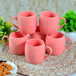 FABINALIV Pink Textured Ceramic Glossy Cups Set of Cups and Mugs-24