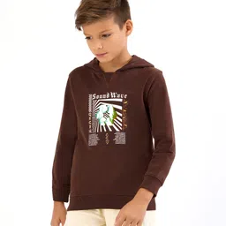 Primo Gino Full Sleeves Cotton Hooded Sweatshirts Placement Print - Brown-picture-22