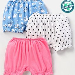 Babyoye Eco-Conscious Anti Bacterial Cotton Bloomers Solid & Polka Dot Print Pack of 3 - Blue & Pink-image-40