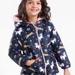 Babyhug Full Sleeves Hooded Fashion Winter Jacket Tiger Print - Blue-picture-44