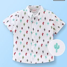 Babyhug 100% Cotton Knit Half Sleeve Cactus Print Shirt - White-image-15