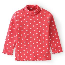 Babyhug 100% Cotton Knit Full Sleeves Skivi  T-Shirt Heart Print - Red-image-82