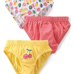 Babyhug Cotton Single Jersey Panties Fruits Prints Pack of 3 - Yellow Pink & white-10