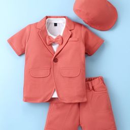 Robo Fry Half Sleeves T-Shirt & Bottom Set with Cap & Bow Applique - Onion Red-picture-10