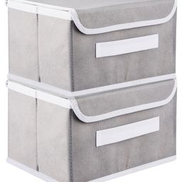 Kuber Industries Drawer Storage BoxPlain Dhakkan Storage BoxNon-Woven Clothes Organizer For ToysStorage Box with HandleLargePack of 2Gray-34