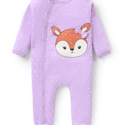 Babyhug Interlock Full Sleeves Polka Dotted Sleepsuit with Deer Print & Bow - Purple-picture-26