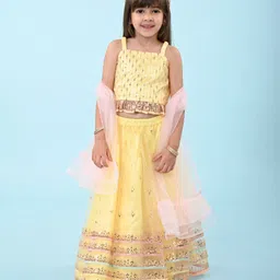 Babyhug Woven Sleeveless Net Sequenced Choli Lehenga Set with Dupatta - Yellow-picture-46