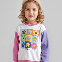 Babyhug Cotton Knit Full Sleeves Sweatshirt with Floral Print - White & Pink-image-82