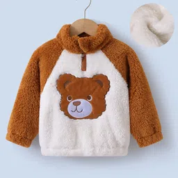 Kookie Kids Full Raglan Sleeves Fur Winter Jacket with Bear Patch - Brown-picture-46