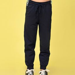 Nusyl Cotton blend Regular Fit Solid Track Pant - Navy Blue-image-98