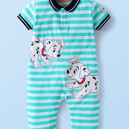 Babyhug DisneyInterlock Knit Half Sleeves Collared Romper with Stripes & 101 Dalmatians Graphics - White-image-69