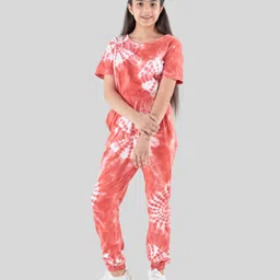 tweeny mini Pure Cotton Half Sleeves TIe Dye Jumpsuit - Red-picture-25