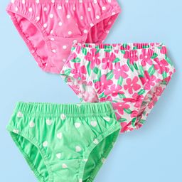 Babyhug 100% Cotton Knit Antibacterial Panties with Floral & Polka Dots Print Pack of 3 - Pink & Green-image-61